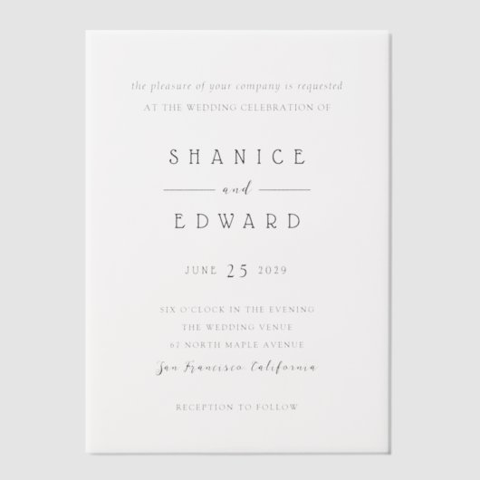 Invitations En Vélin Shanice Mariage moderne (Recto)