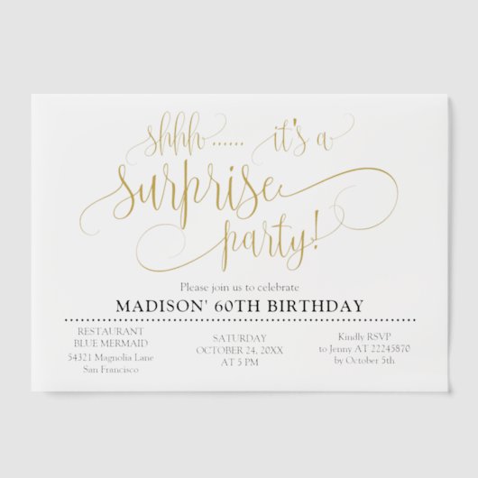 Invitations En Vélin Shhh Surprise fête d'anniversaire (Recto)