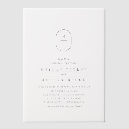 Invitations En Vélin SHYLAH Monogramme Simple Boho Moderne Mariage uniq (Recto)