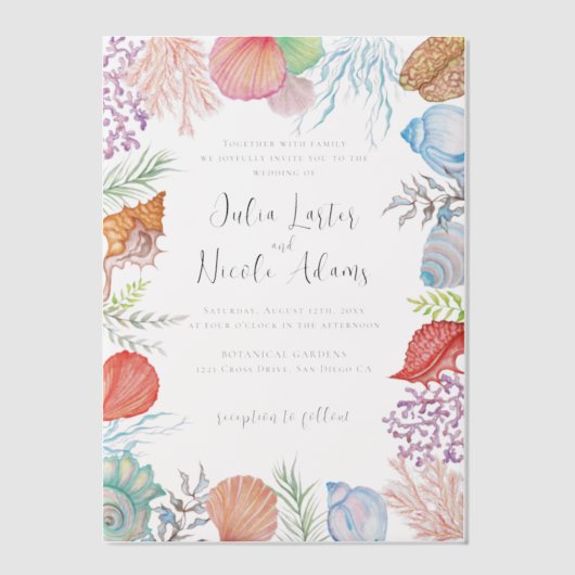 Invitations En Vélin Simple Beach Blue Ocean Seashell Mariage (Recto)