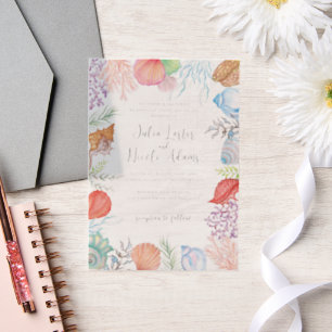 Invitations En Vélin Simple Beach Blue Ocean Seashell Mariage