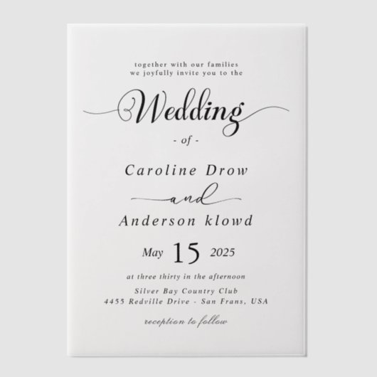 Invitations En Vélin Simple Black & White wedding  Overlay (Recto)