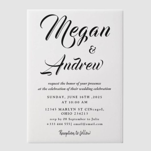 Invitations En Vélin Simple Black & White wedding  Overlay Vellum Invit (Recto)