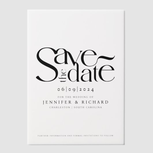 Invitations En Vélin Simple Classique Noir Enregistrer La Date Mariage  (Recto)