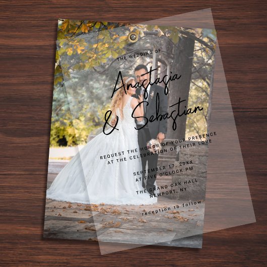 Invitations En Vélin Simple Élégant Mariage Photo Noir & Blanc Script