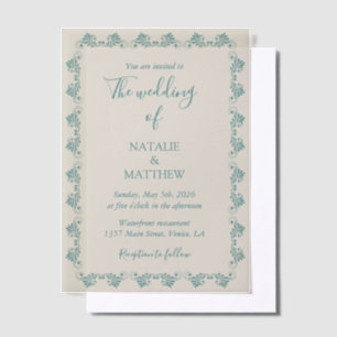 Invitations En Vélin Simple Élégant Minimaliste Ornement de Damas Maria