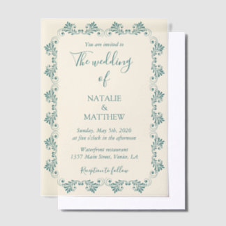 Invitations En Vélin Simple Élégant Minimaliste Ornement de Damas Maria