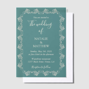 Invitations En Vélin Simple Élégant Minimaliste Ornement de Damas Maria