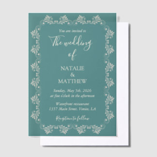 Invitations En Vélin Simple Élégant Minimaliste Ornement de Damas Maria