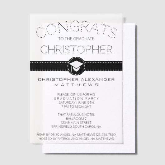 Invitations En Vélin Simple lumière brillante Black Cool Graduation Par (Compenser)