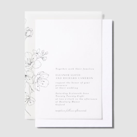 Invitations En Vélin Simple Mariage floral noir et blanc (Compenser)