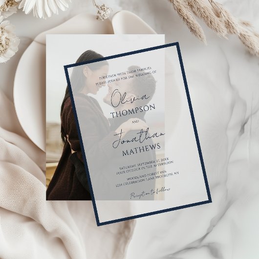 Invitations En Vélin Simple Mariage Superposition De Script De Bordure 