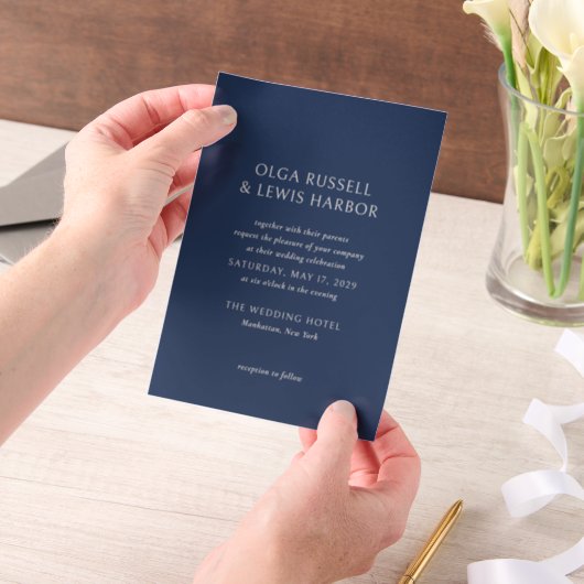 Invitations En Vélin Simple marine et crème Mariage moderne (Ordinateur de poche)