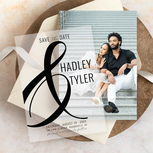 Invitations En Vélin Simple moderne NOIR superposition mariage Enregist