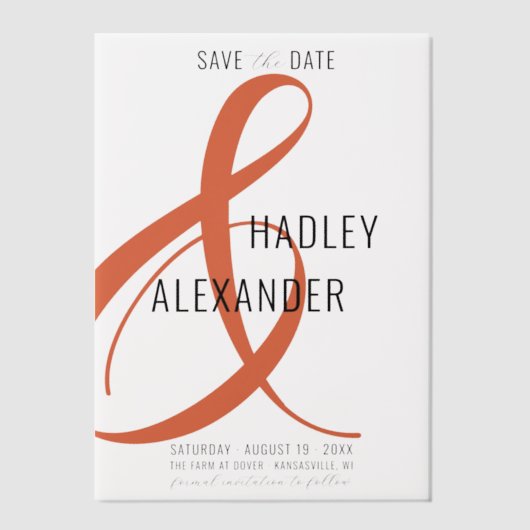 Invitations En Vélin Simple moderne ORANGE Overlay Mariage Enregistrer  (Recto)
