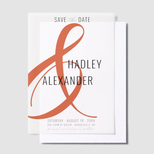 Invitations En Vélin Simple moderne ORANGE Overlay Mariage Enregistrer  (Compenser)