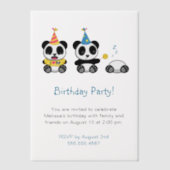 Invitations En Vélin Soirée d'anniversaire de Cute Pandas (Recto)