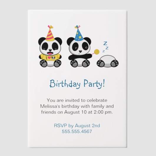Invitations En Vélin Soirée d'anniversaire de Cute Pandas (Recto)