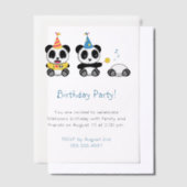 Invitations En Vélin Soirée d'anniversaire de Cute Pandas (Compenser)