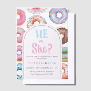 Invitations En Vélin Son ou elle aquarelle Donut Motif genre révéler
