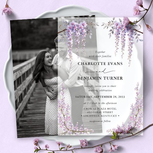 Invitations En Vélin Superbe aquarelle Wisteria Floral Garden Mariage