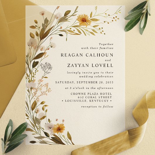 Invitations En Vélin Superbe Fleur sauvage Rustique Floral Mariage