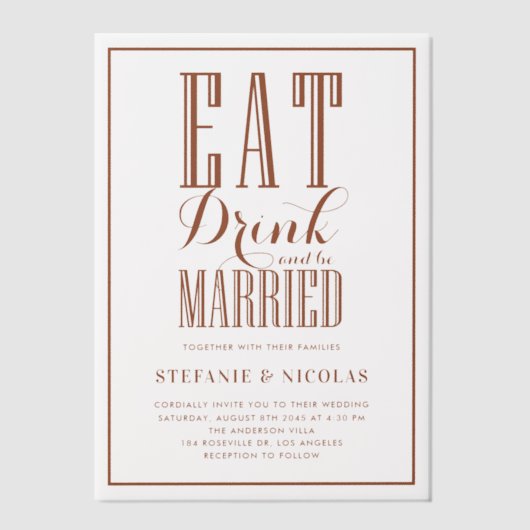 Invitations En Vélin Terracotta Mangez, Buvez et soyez marié Mariage (Recto)