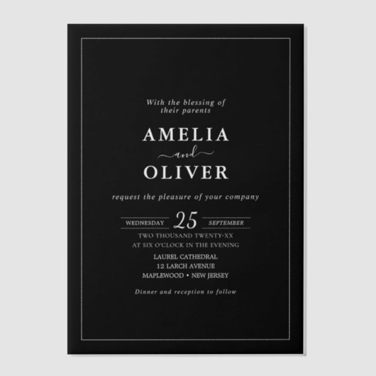 Invitations En Vélin Timeless Elegant Black & White Minimalist Wedding (Recto)