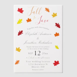 Invitations En Vélin Tomber dans l'amour Automne Feuilles Mariage