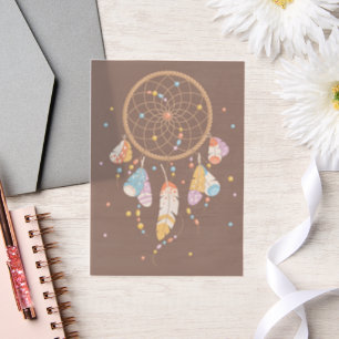 Invitations En Vélin Tribal Dreamcatcher Boho Baby Brown Insertion