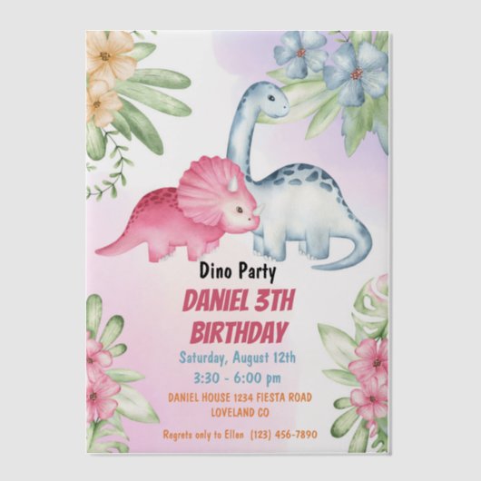 Invitations En Vélin Trois enfants Rex Dinosaur 3e fête d'anniversaire (Recto)