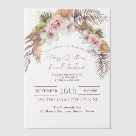 Invitations En Vélin Tropical Palm Leaf Botanical Boho Chic Mariage (Recto)