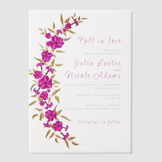 Invitations En Vélin Trumpet sauvage violet Vin Fleur Jardin Mariage (Recto)