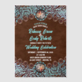 Invitations En Vélin Turquoise Marron Cow-boy Country Mariage Occidenta (Recto)