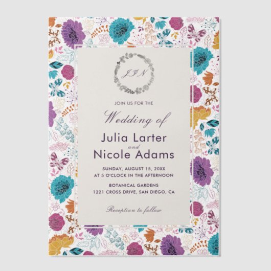 Invitations En Vélin Turquoise Purple Jaune Fleurs de prairie de printe (Recto)