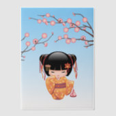 Invitations En Vélin Ume Kokeshi Poupée Japonaise Geisha Blue Insérer (Recto)