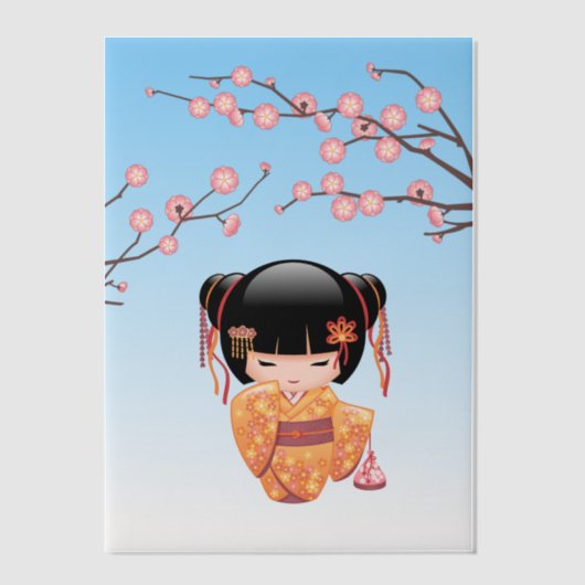 Invitations En Vélin Ume Kokeshi Poupée Japonaise Geisha Blue Insérer (Recto)