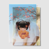 Invitations En Vélin Ume Kokeshi Poupée Japonaise Geisha Blue Insérer (Décalage (Couple))