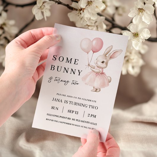 Invitations En Vélin Un lapin a un anniversaire | Rose Pastel