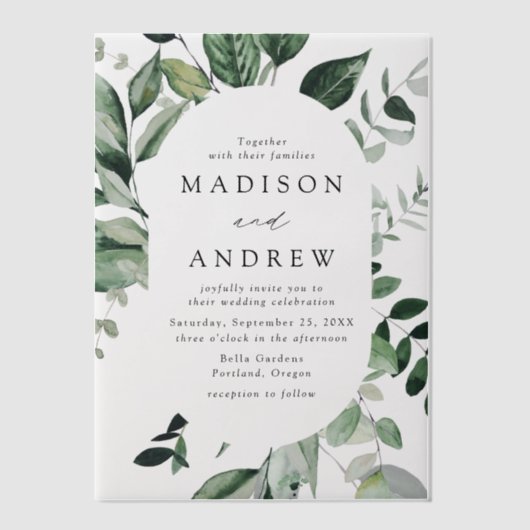 Invitations En Vélin Un Mariage de cadre ovale verdoyant (Recto)