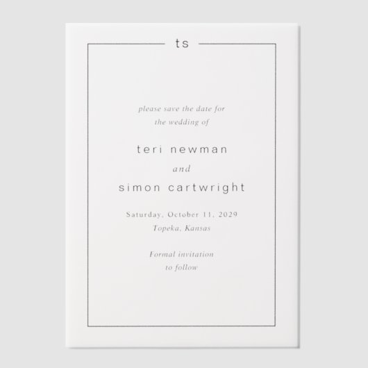 Invitations En Vélin Un mariage moderne intemporel Sauvez la date (Recto)