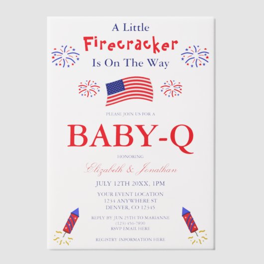 Invitations En Vélin Un Petit Pétard Est En Route Baby-Q (Recto)