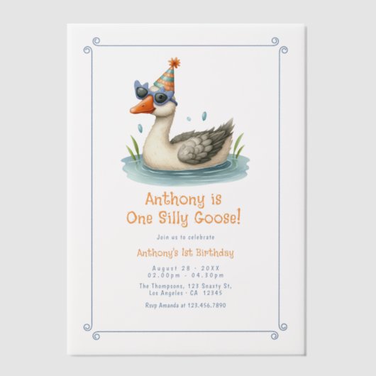 Invitations En Vélin Une oie sotte Translucide Première fête d'annivers (Recto)