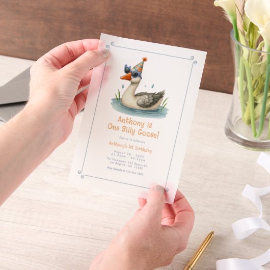 Invitations En Vélin Une oie sotte Translucide Première fête d'annivers (Ordinateur de poche)