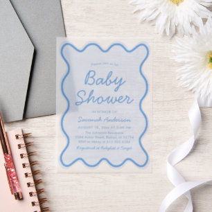 Invitations En Vélin Vastes Moderne Courbe Rétro Dusty Baby shower bleu