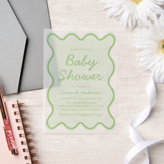 Invitations En Vélin Vastes Moderne Courbe Retro Sage Baby shower Vert (Mariage)