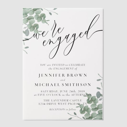 Invitations En Vélin Vellum Budget Boho Eucalyptus Signature Engagé (Recto)