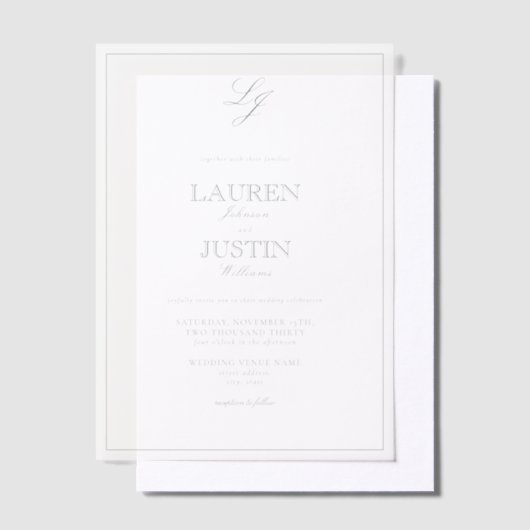 Invitations En Vélin Vellum Classic Sage Vert Monogramme Mariage (Compenser)