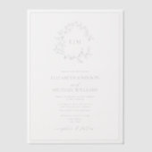 Invitations En Vélin Vellum Dusty Blue Leafy Crest Monogram Mariage (Recto)