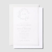 Invitations En Vélin Vellum Dusty Blue Leafy Crest Monogram Mariage (Compenser)